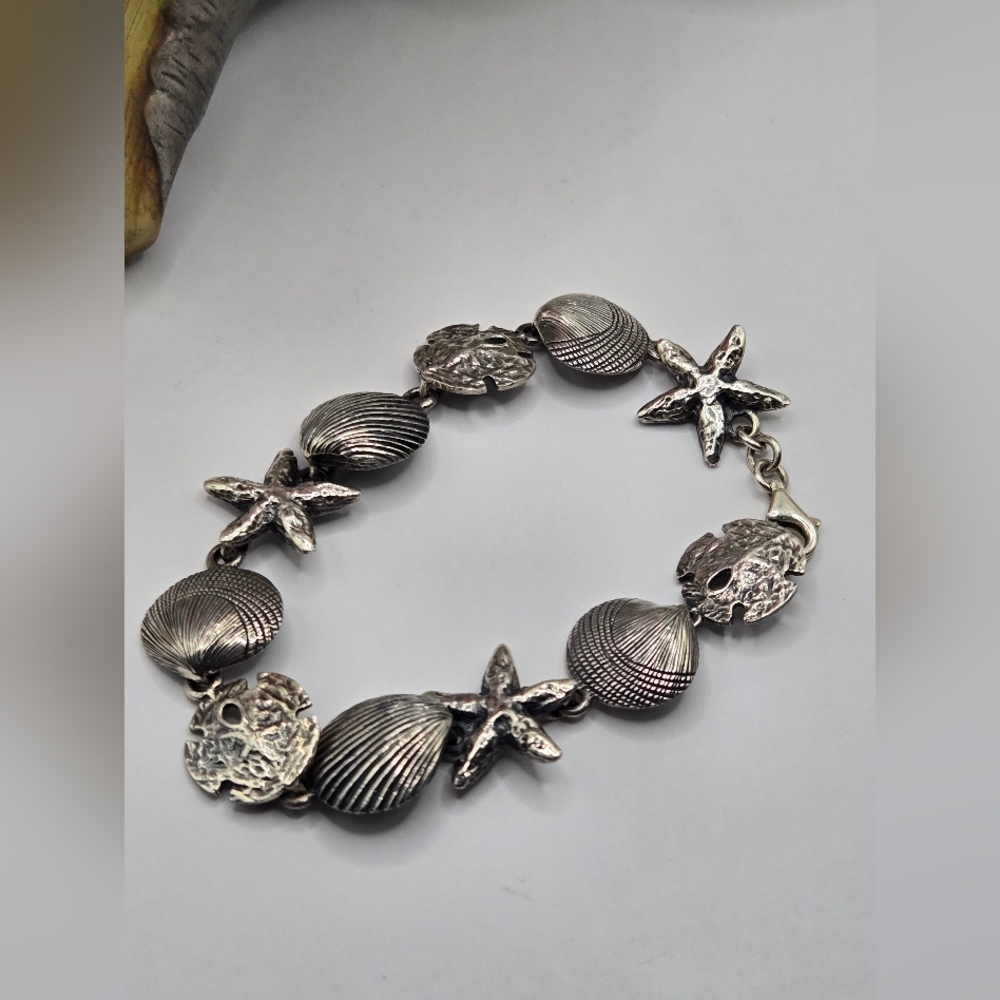 Sterling Silver Seashell and Starfish Bracelet